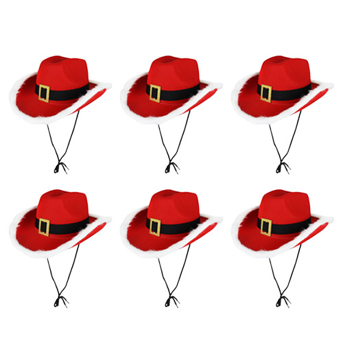 Santa Claus Red Christmas Cowboy Hats - Pack of 6 Product Gallery Image
