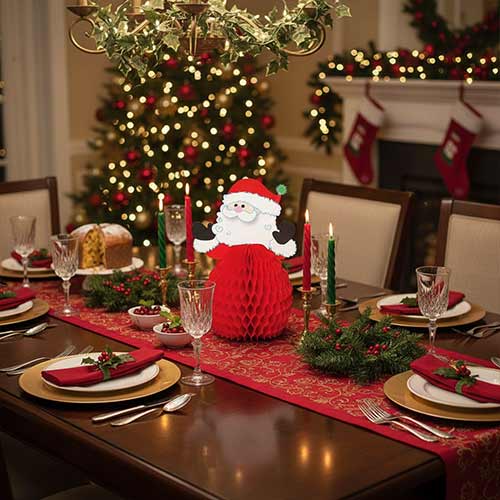 Santa Claus Christmas Paper Honeycomb Table Centrepiece Decorations 15cm - Pack of 4