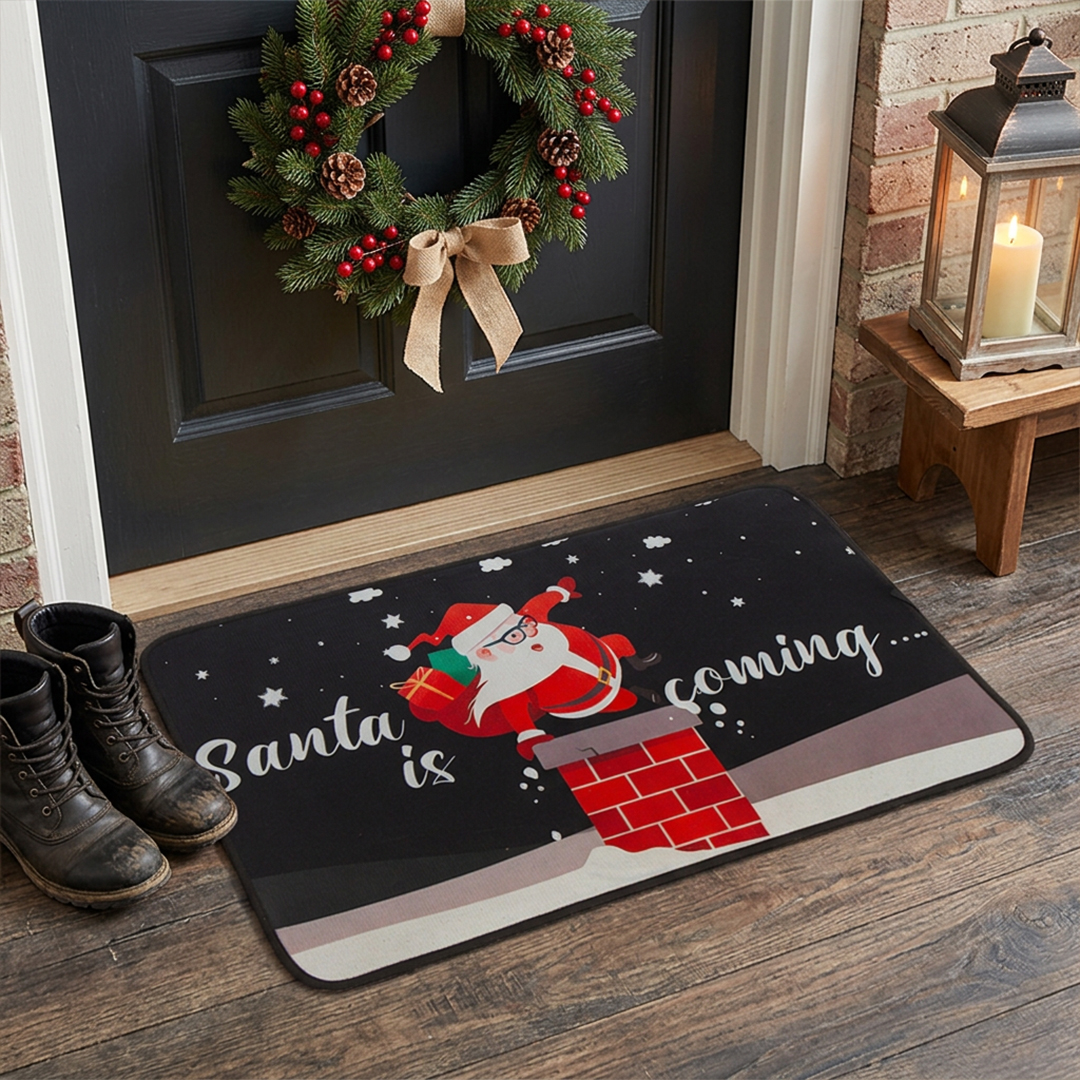 Santa is Coming Christmas Festive Non Slip Door Mat 60cm