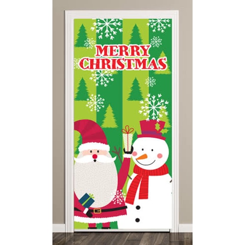Santa And Snowman Christmas Door Cover PVC Party Sign Decoration 66cm x 152cm