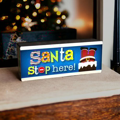Santa Stop Here Christmas LED Light Box Sign Product Gallery Image