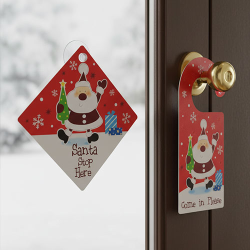 Santa Stop Here Window & Door Hanger Christmas Signs Set