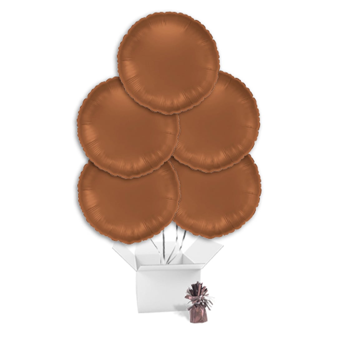 Satin Chocolate Brown Round Foil Balloon Bouquet - 5 Inflated Balloons In A Box