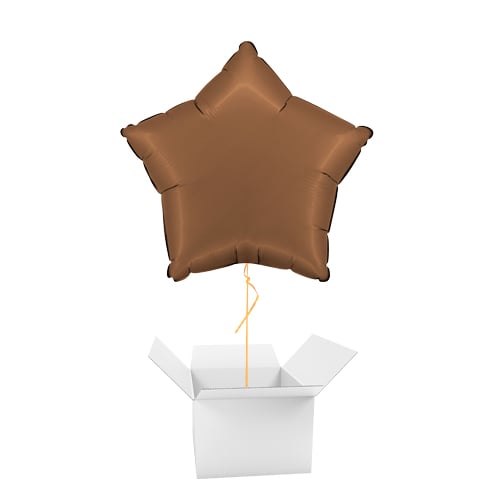 Satin Chocolate Brown Star Foil Helium Balloon - Inflated Balloon in a Box Product Gallery Image