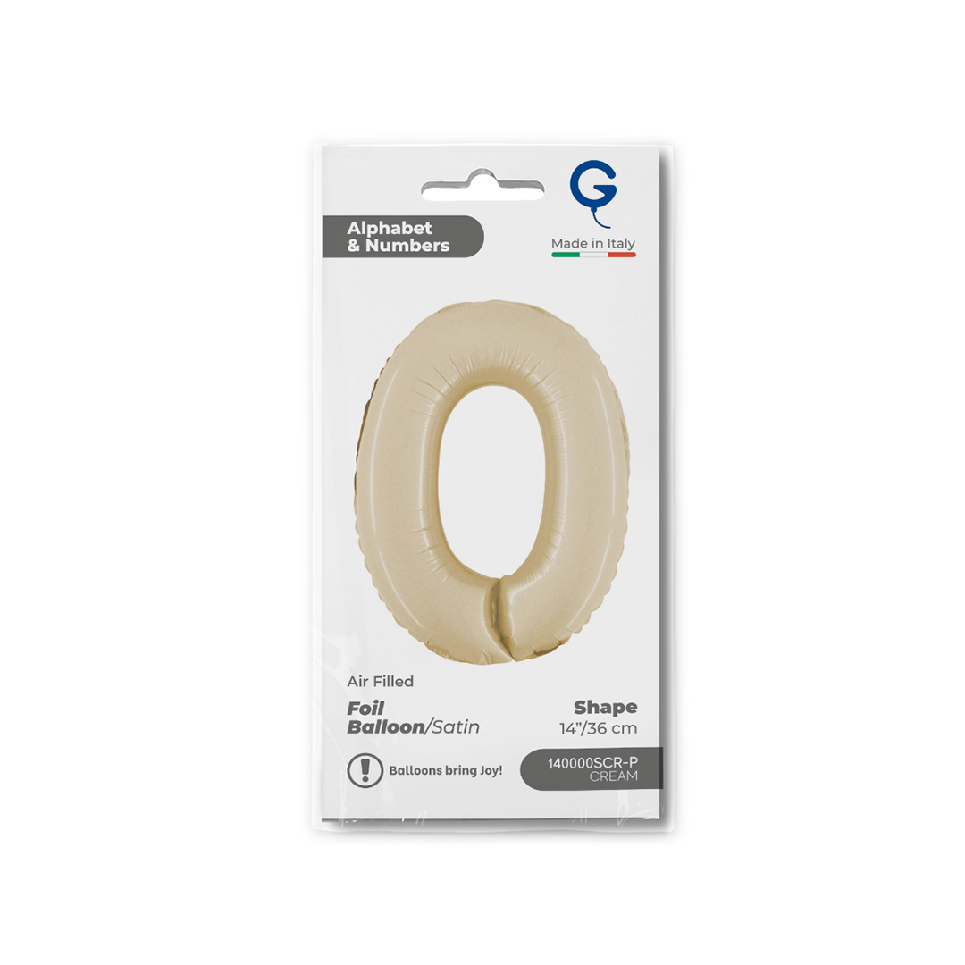 Satin Cream Number 0 Mini Air Fill Foil Balloon 36cm / 14 in Product Gallery Image