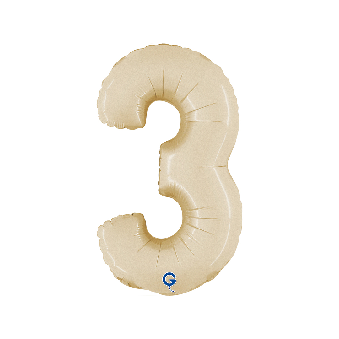Satin Cream Number 3 Mini Air Fill Foil Balloon 36cm / 14 in