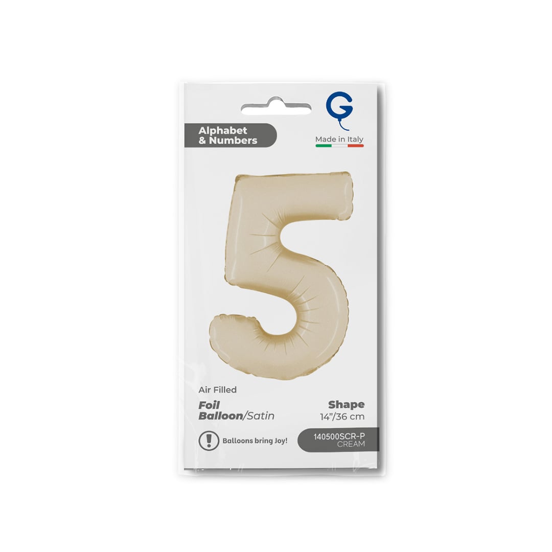 Satin Cream Number 5 Mini Air Fill Foil Balloon 36cm / 14 in Product Gallery Image