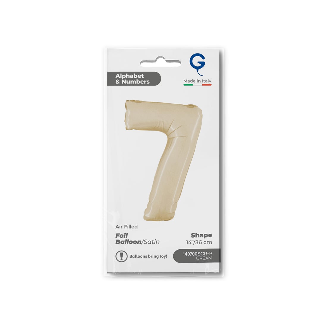 Satin Cream Number 7 Mini Air Fill Foil Balloon 36cm / 14 in Product Gallery Image
