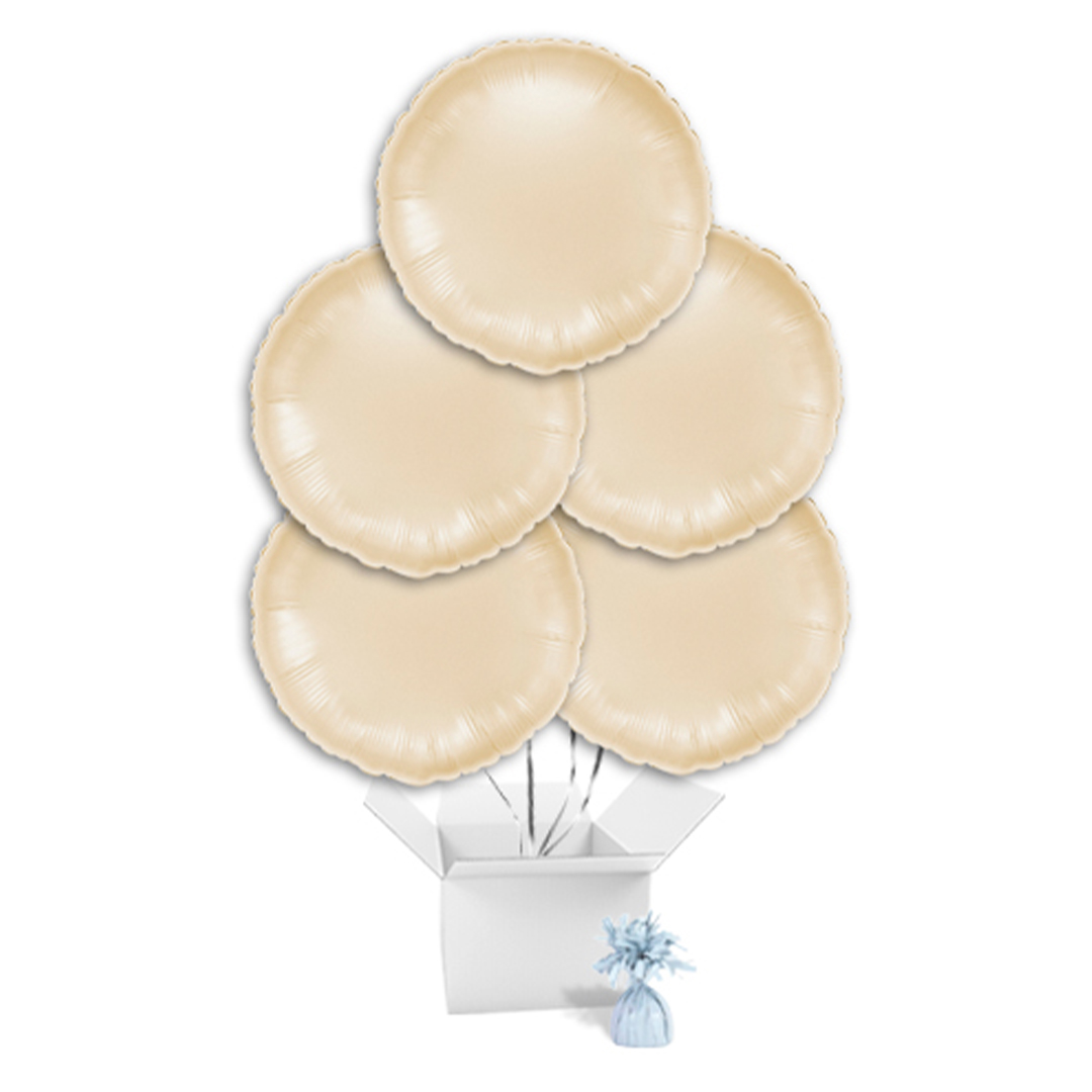 Satin Cream Round Foil Balloon Bouquet - 5 Inflated Balloons In A Box