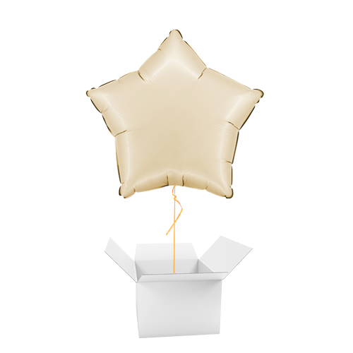 Satin Cream Star Foil Helium Balloon - Inflated Balloon in a Box
