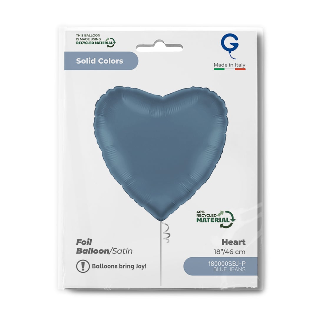 Satin Denim Blue Heart Shaped Foil Balloon 46cm / 18 in View 3