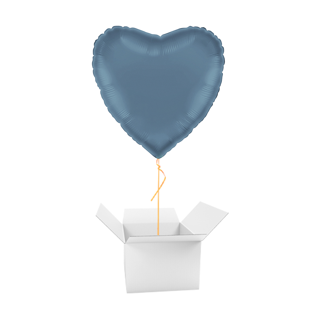 Satin Denim Blue Heart Shaped Foil Balloon - Inflated Balloon In A Box