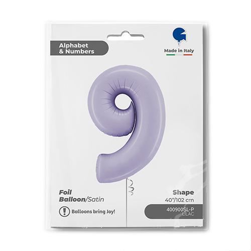 Satin Lilac Number 9 Giant Foil Helium Balloon 102cm / 40 in Product Gallery Image