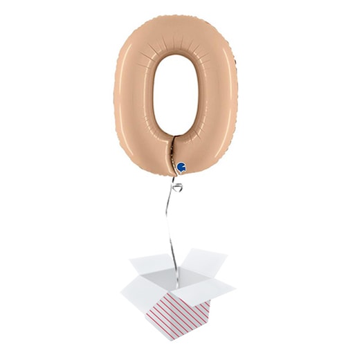 Satin Nude Number 0 Helium Foil Giant Balloon - Inflated Balloon in a Box Product Gallery Image