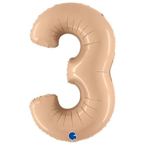 Satin Nude Number 3 Helium Foil Giant Balloon 102cm / 40 in Product Image