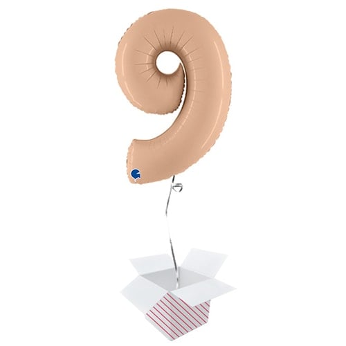 Satin Nude Number 9 Helium Foil Giant Balloon - Inflated Balloon in a Box Product Image