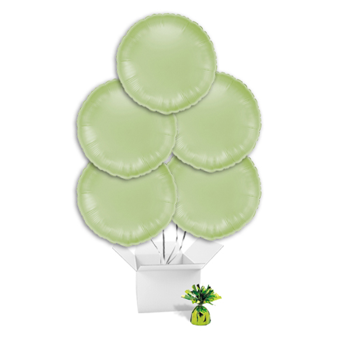 Satin Olive Green Round Foil Balloon Bouquet - 5 Inflated Balloons In A Box
