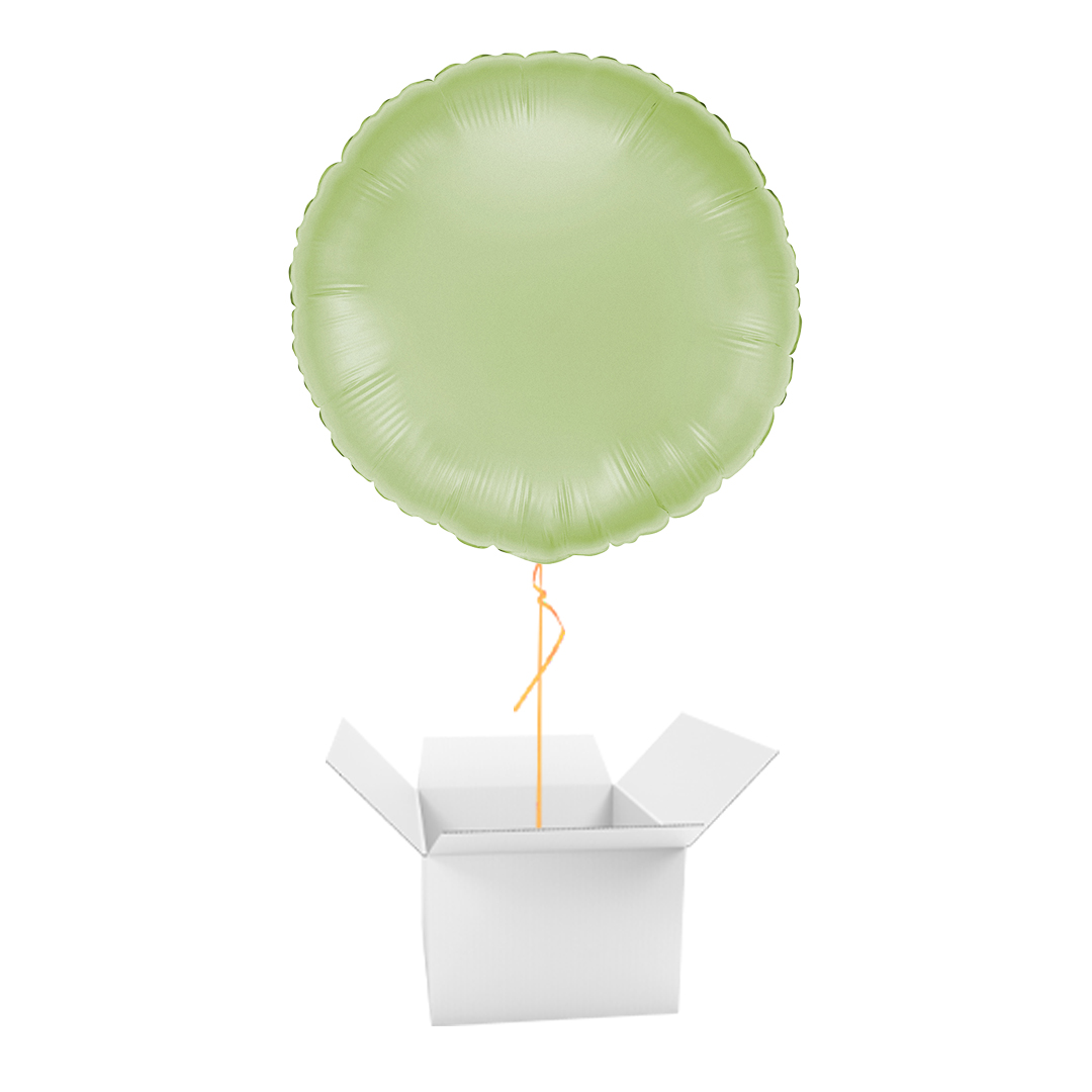 Satin Olive Green Round Foil Balloon - Inflated Balloon In A Box