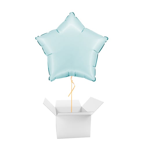 Satin Pastel Blue Star Foil Helium Balloon - Inflated Balloon in a Box