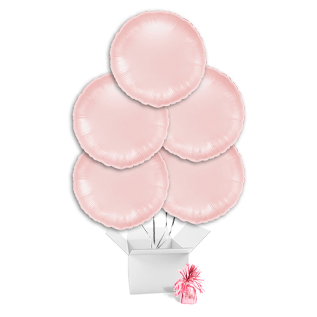 Satin Pastel Pink Round Foil Balloon Bouquet - 5 Inflated Balloons In A Box