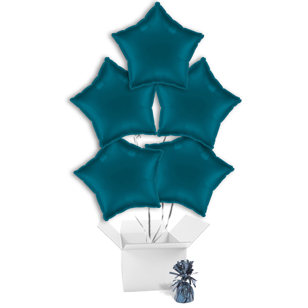 Satin Petrol Blue Star Shaped Foil Balloon Bouquet - 5 Inflated Balloons In A Box