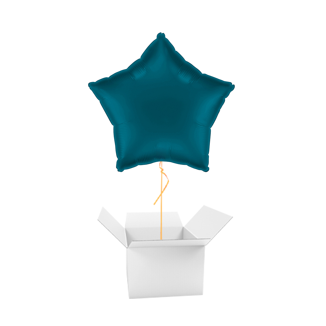 Satin Petrol Blue Star Shaped Foil Balloon - Inflated Balloon In A Box