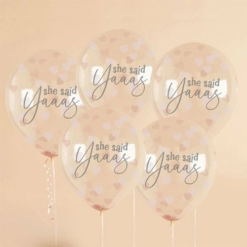 She Said Yaaas Hen Party Clear Biodegradable Latex Balloons With Heart Shaped Tissue Confetti 30cm / 12 in - Pack of 5 Product Gallery Image