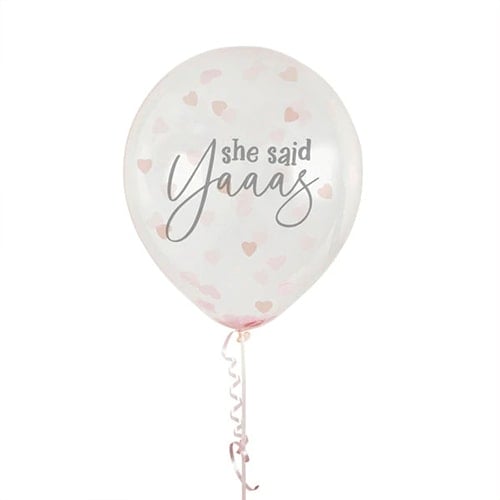 She Said Yaaas Hen Party Clear Biodegradable Latex Balloons With Heart Shaped Tissue Confetti 30cm / 12 in - Pack of 5 Product Gallery Image