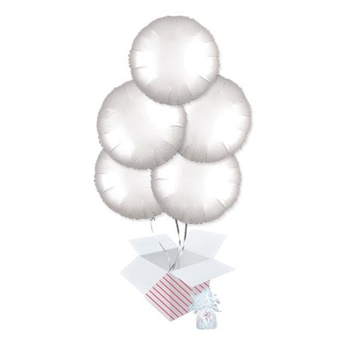 Shimmering White Satin Luxe Round Shape Foil Helium Balloon Bouquet - 5 Inflated Balloons In A Box Product Gallery Image