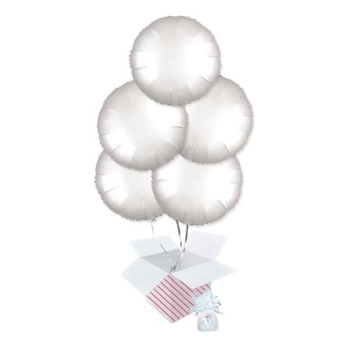 Shimmering White Satin Luxe Round Shape Foil Helium Balloon Bouquet - 5 Inflated Balloons In A Box Product Image