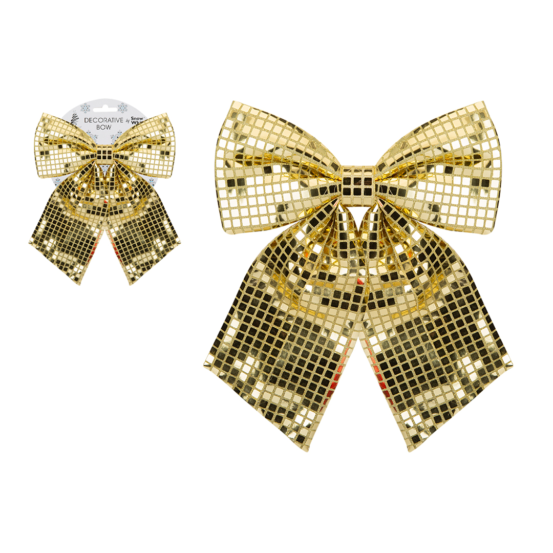 Shiny Gold Disco Christmas Bow Decoration 24cm