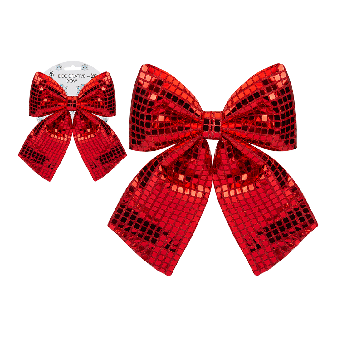 Shiny Red Disco Christmas Bow Decoration 24cm