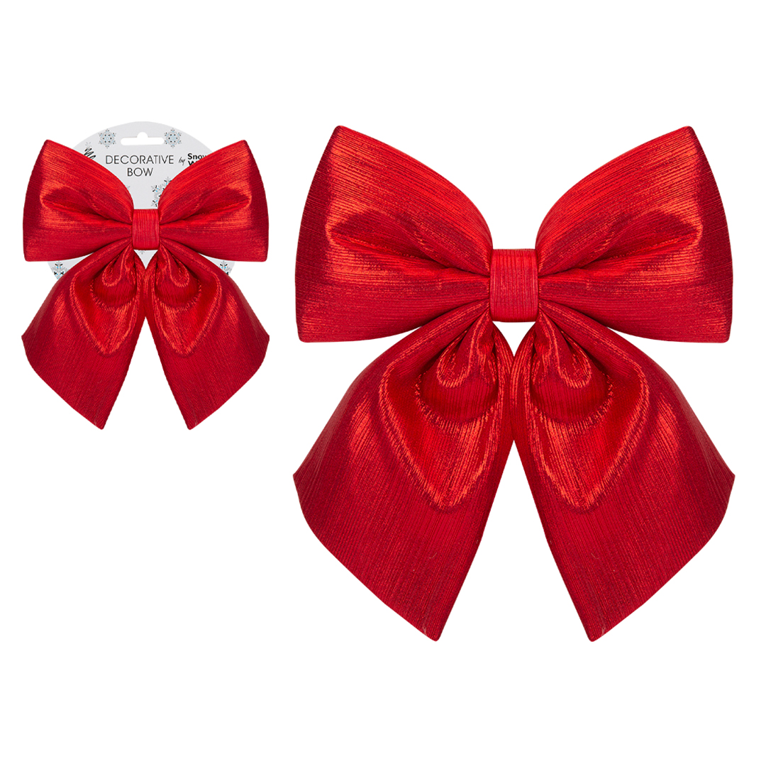 Shiny Red Fabric Christmas Bow Decoration 24cm