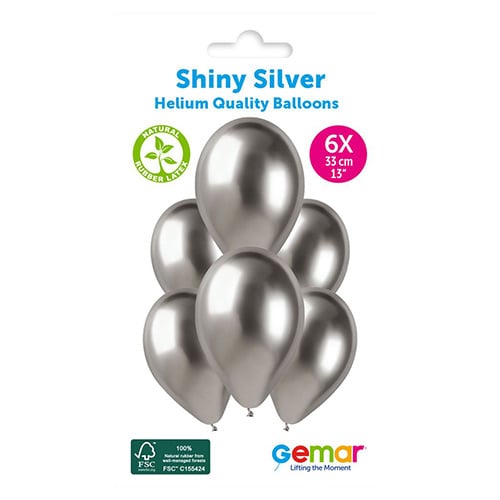 Shiny Silver Bio Latex Balloons 33cm / 13 in - Pack of 6 Product Gallery Image