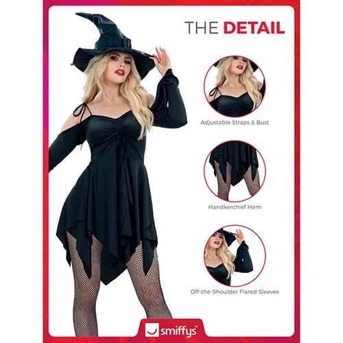 Short Black Witch Dress Fancy Dress Costume Ladies Extra Small - UK 4-6 Product Gallery Image