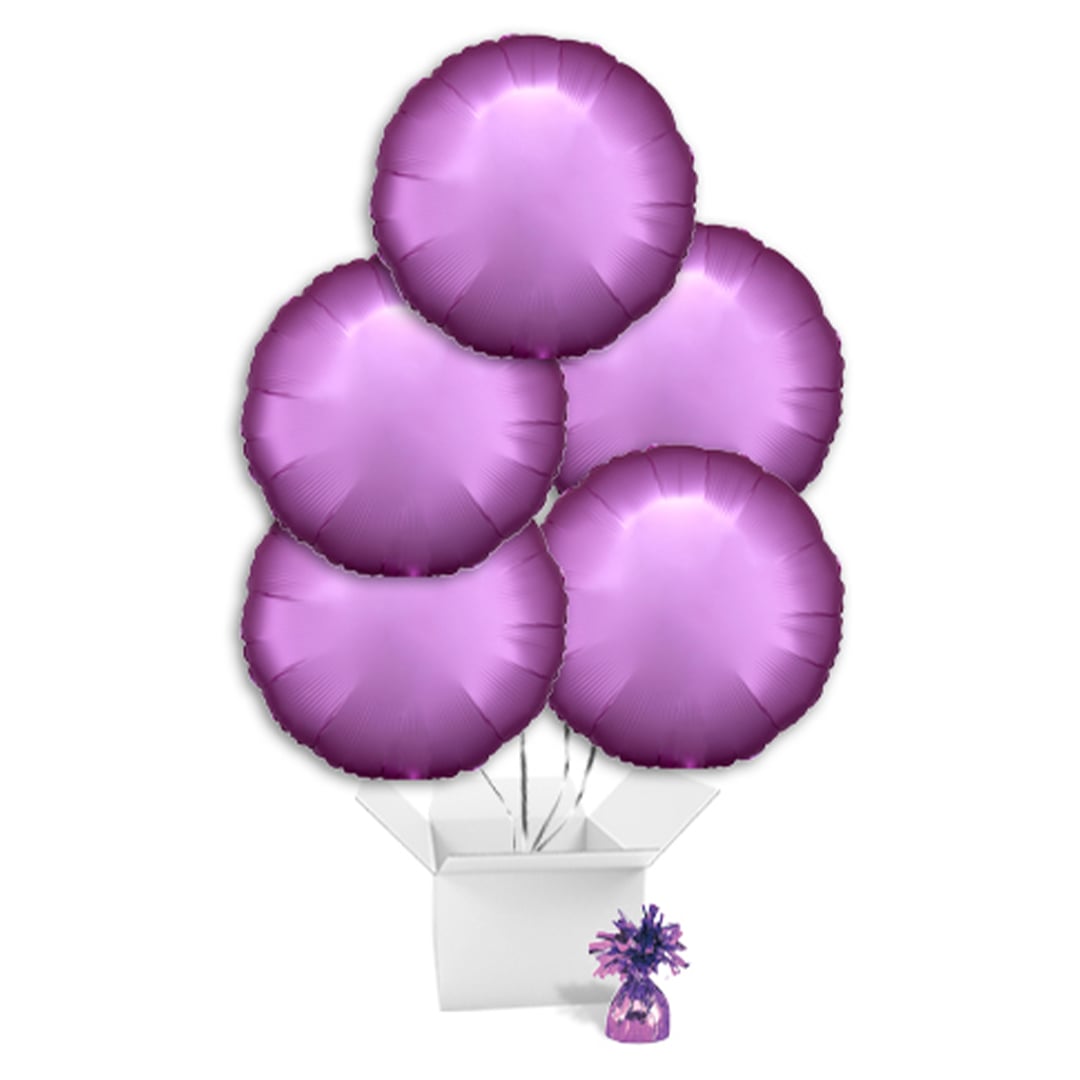 Silk Lustre Flamingo Pink Round Foil Balloon Bouquet - 5 Inflated Balloons in a Box