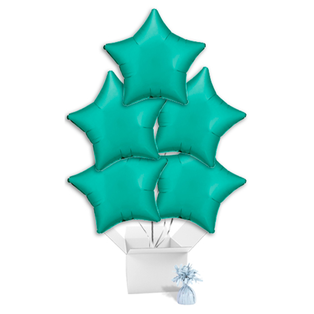 Silk Lustre Jade Green Star Foil Balloon Bouquet - 5 Inflated Balloons in a Box