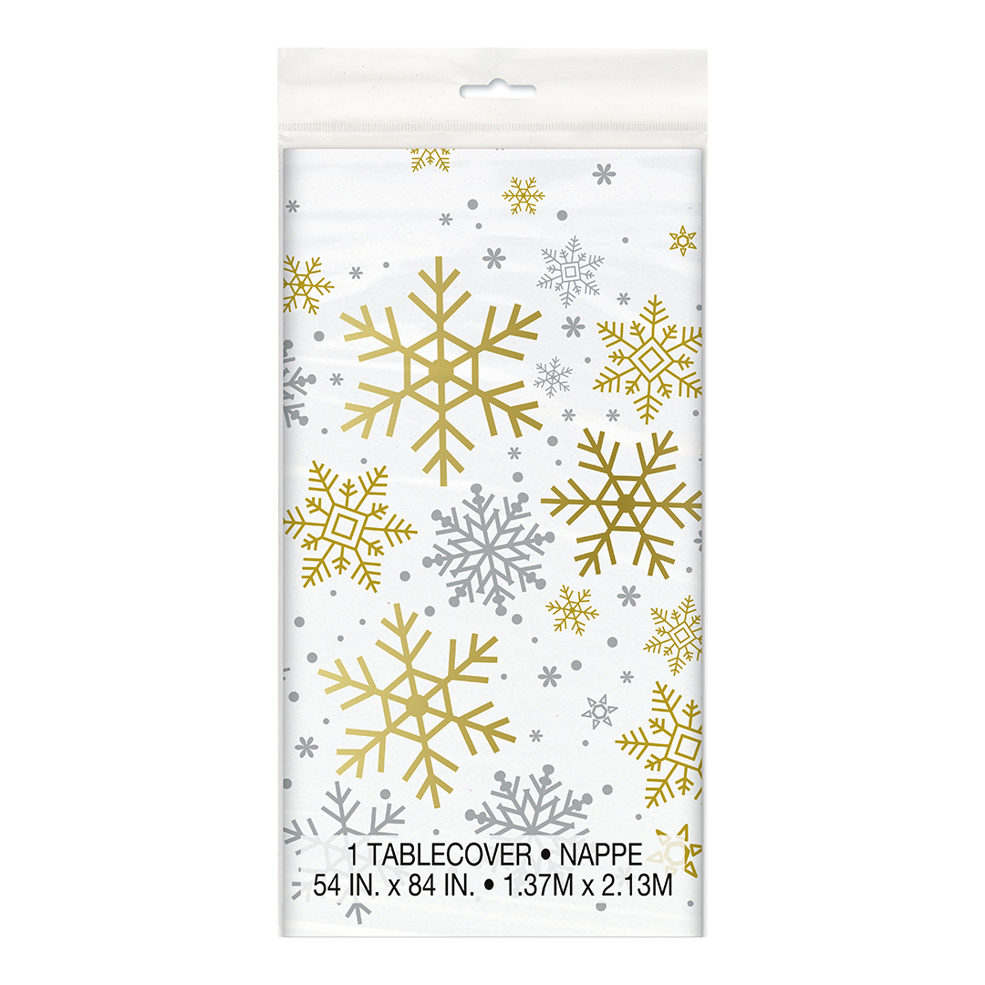 Silver & Gold Snowflakes Christmas Rectangular Plastic Tablecover 213cm x 137cm View 3
