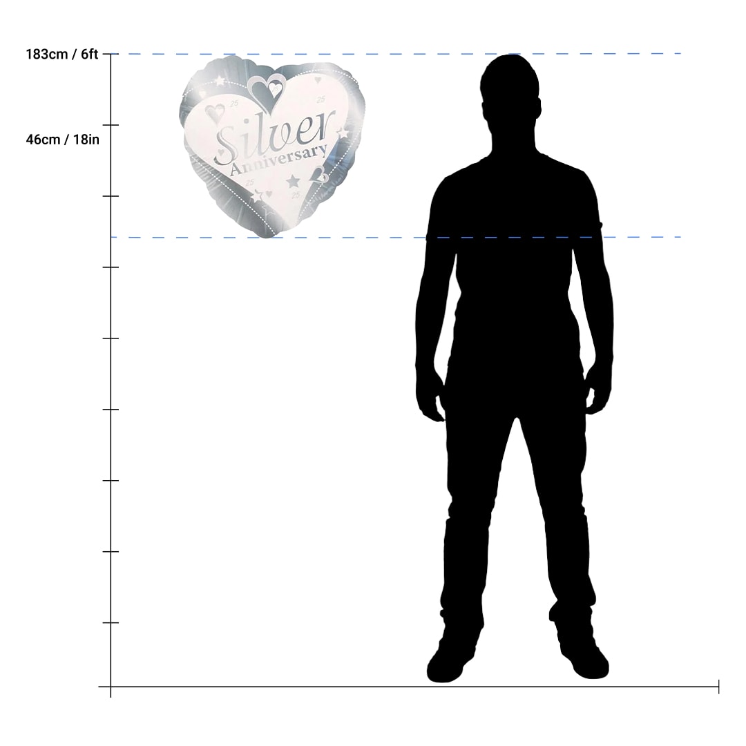 Silver 25th Anniversary Heart Shape Foil Helium Balloon 46cm / 18 in Product Gallery Image