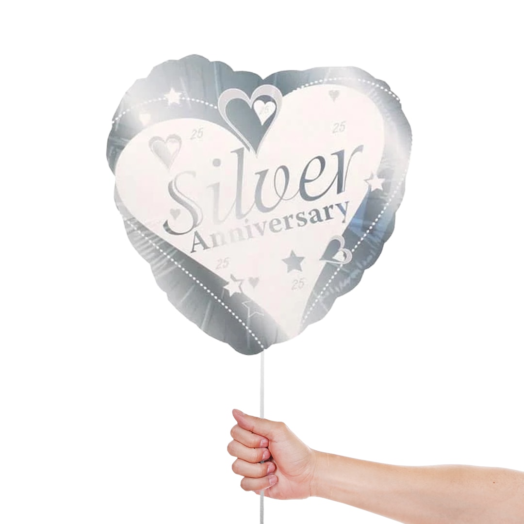 Silver 25th Anniversary Heart Shape Foil Helium Balloon 46cm / 18 in Product Gallery Image