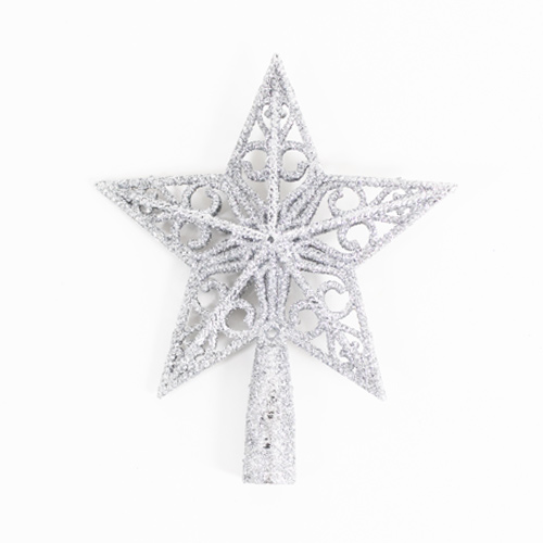 Silver 5 Tip Glittered Christmas Tree Top Star Decoration 14cm Product Gallery Image