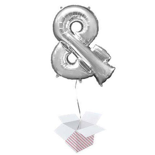 Silver Ampersand Helium Foil Giant Balloon - Inflated Balloon in a Box Product Gallery Image