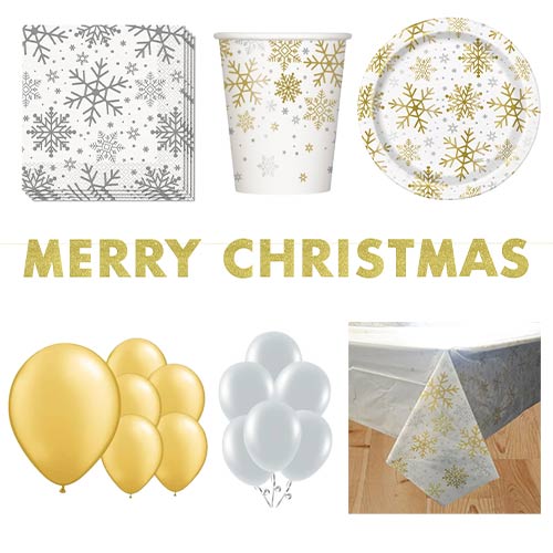 Silver And Gold Snowflakes Christmas 16 Person Deluxe Party Pack Product Image