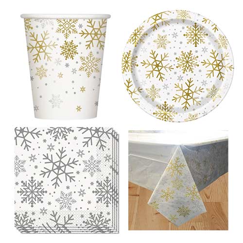 Silver And Gold Snowflakes Christmas 8 Person Value Party Pack Product Image