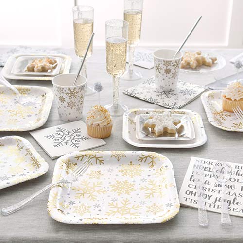 Silver & Gold Snowflakes Christmas Compostable Paper Cups 270ml - Pack of 8 Product Gallery Image