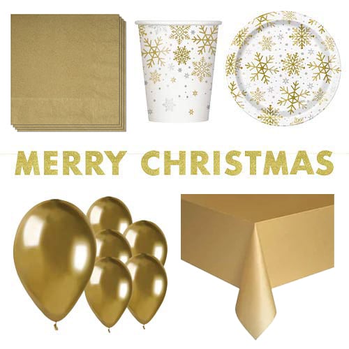 Silver And Gold Snowflakes Christmas 8 Person Deluxe Party Pack