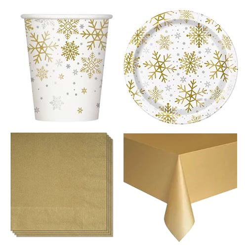 Silver And Gold Snowflakes Christmas 8 Person Value Party Pack