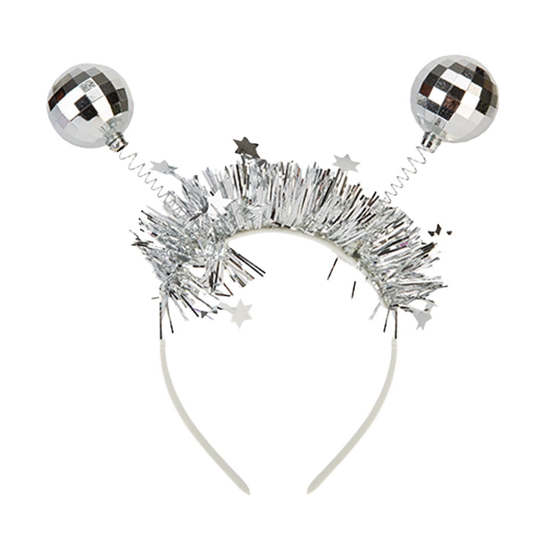 Silver Bauble Boppers with Star Tinsel Headband One Size Fancy Dress Accessory