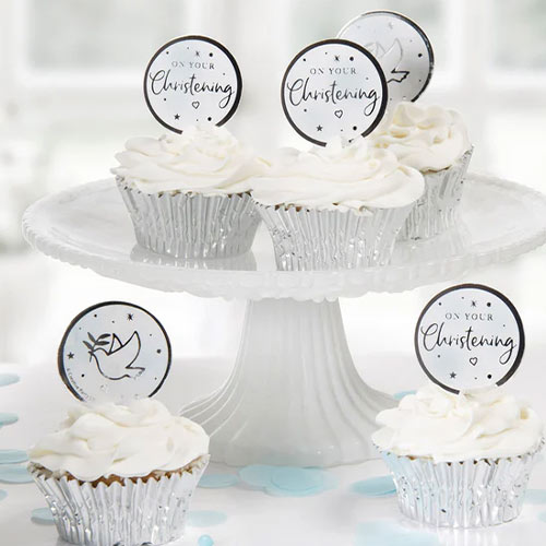 Silver Blue On Your Christening Foil Food Picks - Pack of 12 Product Gallery Image
