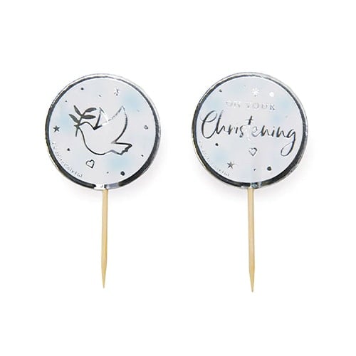 Silver Blue On Your Christening Foil Food Picks - Pack of 12 Product Gallery Image